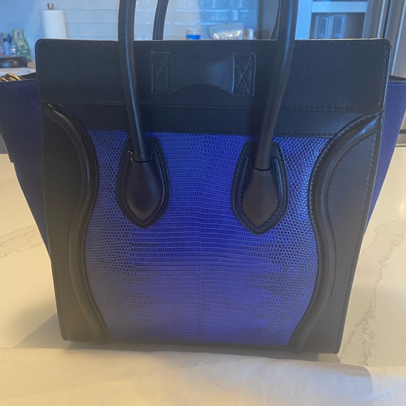 Celine Luggage Micro Blue Indigo Lizard - Picture 4 of 11